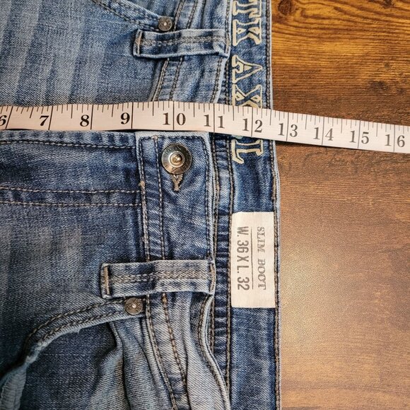 TK Akel Jeans Tag 36x32 Measures 36x31 Slim Bootcut Medium Light Wash Stretch - Picture 9 of 11